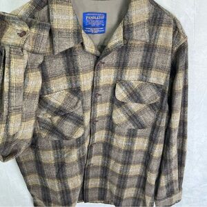 Vintage Pendleton Original Board Shirt Men Large Brown Wool Flannel Loop Collar